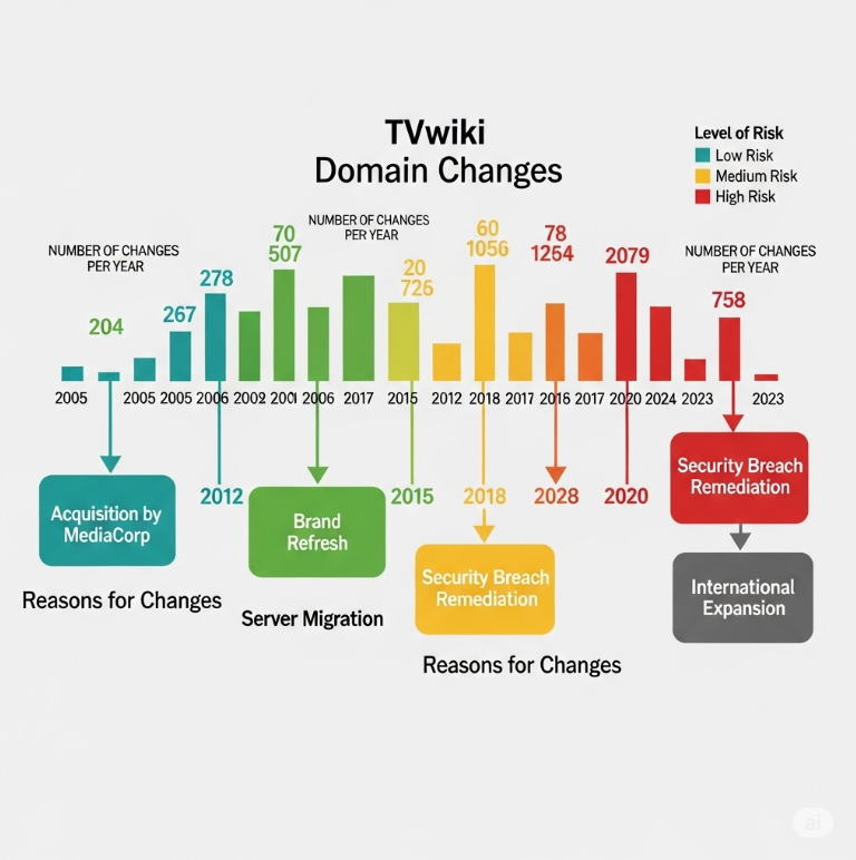 티비위키 도메인 변경 타임라인을 보여주는 인포그래픽
